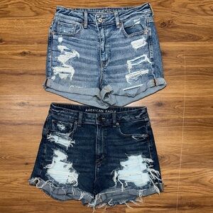 American Eagle Outfitters Women's Ripped Jean Shorts - Light and Dark Blue